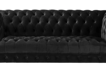 Schwarze Samt Couch Luxus Polster Chesterfield Möbel Sofa mit Knöpfen Dreisitzer